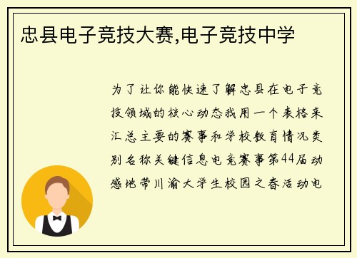 忠县电子竞技大赛,电子竞技中学