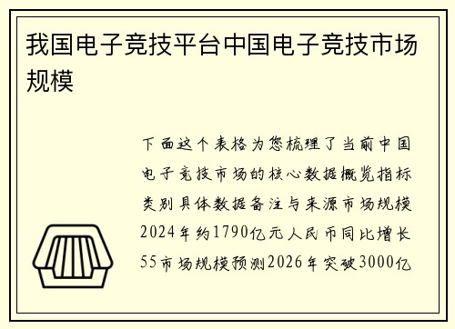 我国电子竞技平台中国电子竞技市场规模