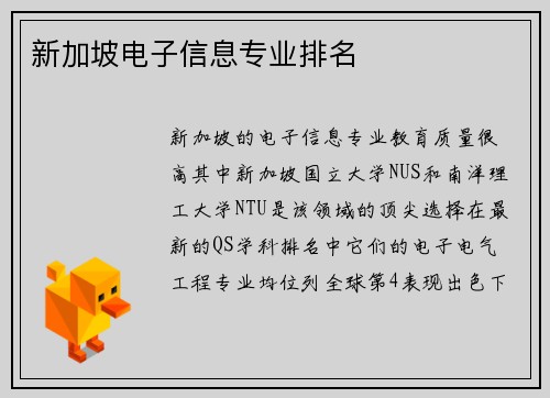 新加坡电子信息专业排名
