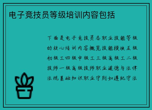 电子竞技员等级培训内容包括
